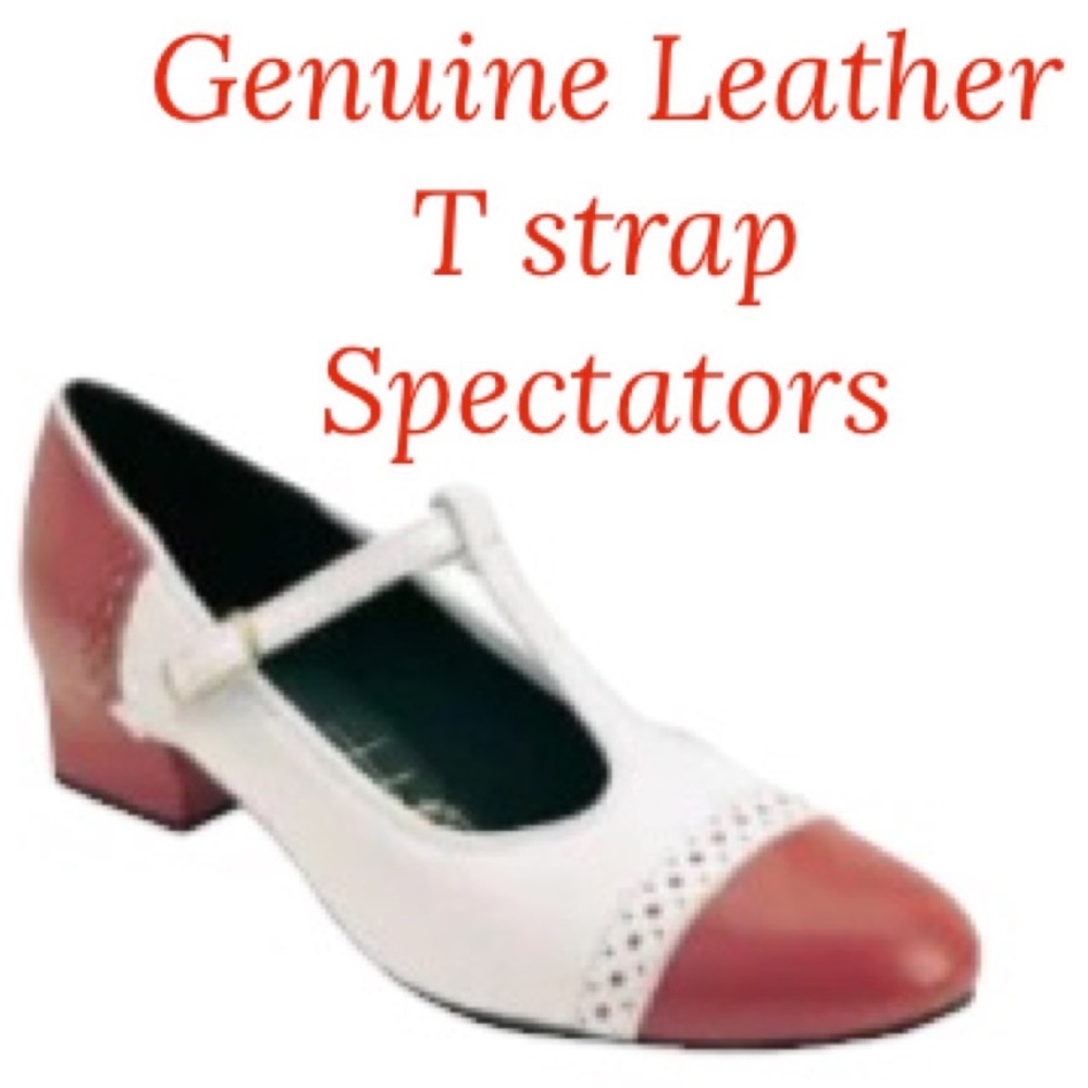 Vintage White and Red T-Strap Spectator Pumps